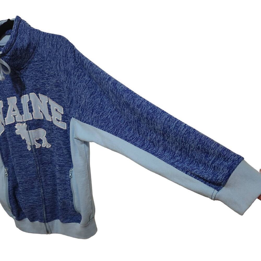 Maine Logo Full Zip Sweatshirt Newengland Autumn Fall Vibes Blue Women's Medium - Picture 6 of 10